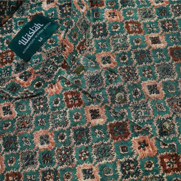 Mens Bottel Green Printed Panjabi - Image 2