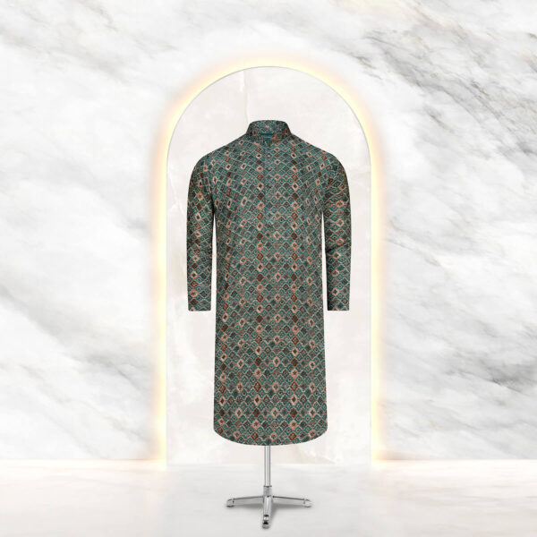 Mens Bottel Green Printed Panjabi