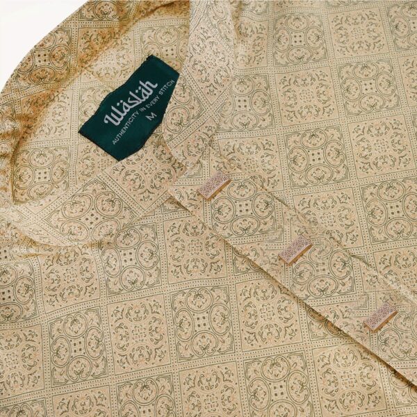 Mens Golden-Green Printed Premium Panjabi - Image 2