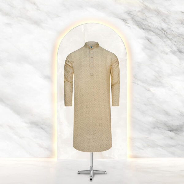 Mens Golden-Green Printed Premium Panjabi