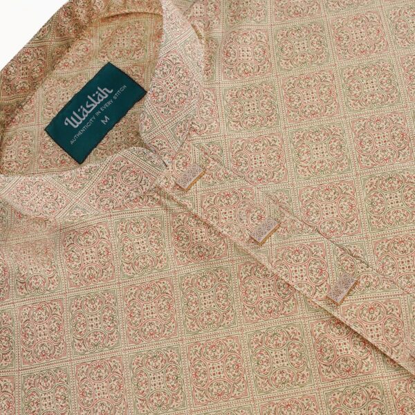 Mens Golden-Red Printed Premium Panjabi - Image 2