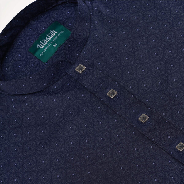 Mens Navy Blue Printed Panjabi - Image 2
