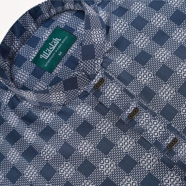 Mens Navy Blue With White Printed Premium Panjabi - Image 2