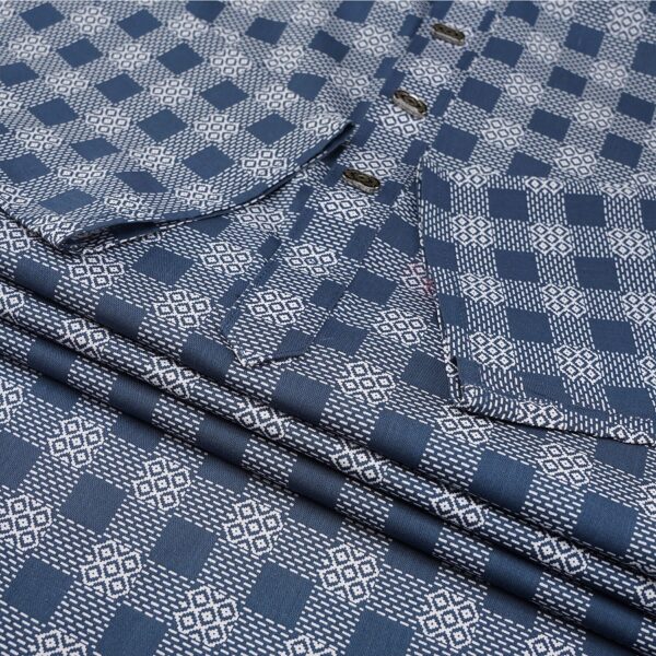 Mens Navy Blue With White Printed Premium Panjabi - Image 3