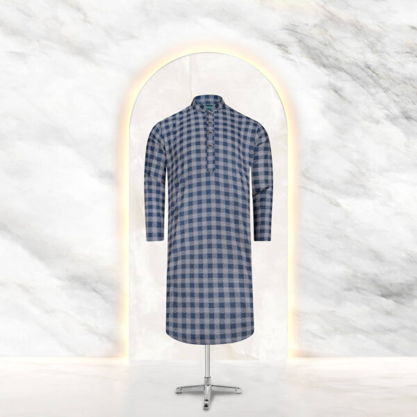 Mens Navy Blue With White Printed Premium Panjabi