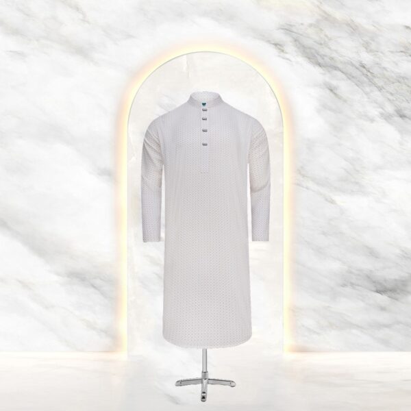 Mens White Printed Premium Panjabi