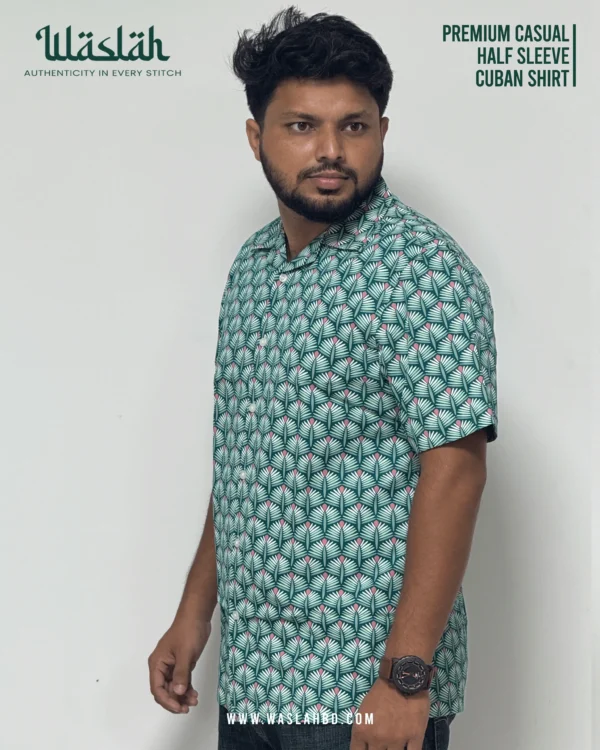 Green AOP Premium Casual Half Sleeve Cuban Shirt