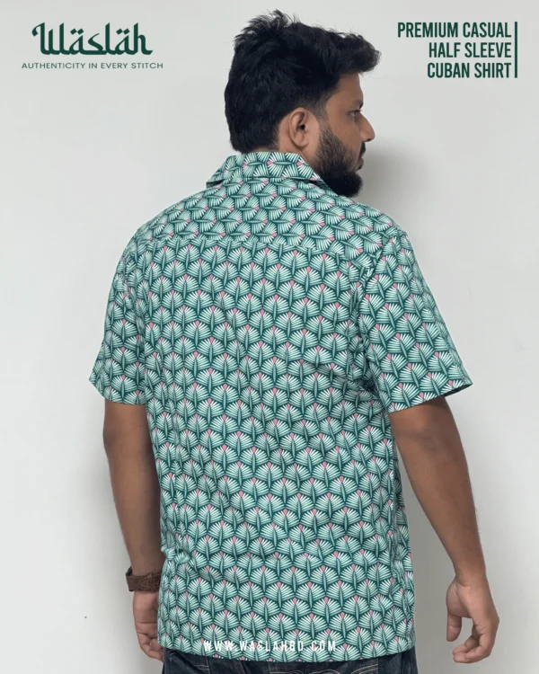 Green AOP Premium Casual Half Sleeve Cuban Shirt - Image 2