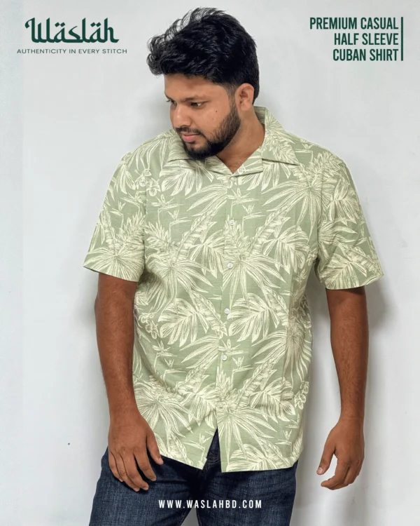 Light Green Premium Casual Half Sleeve Cuban Shirt - Image 3