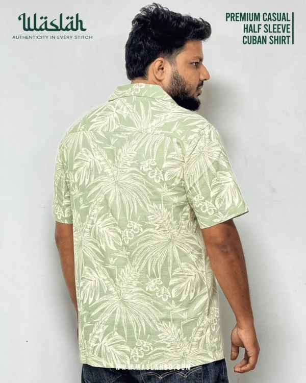 Light Green Premium Casual Half Sleeve Cuban Shirt - Image 2