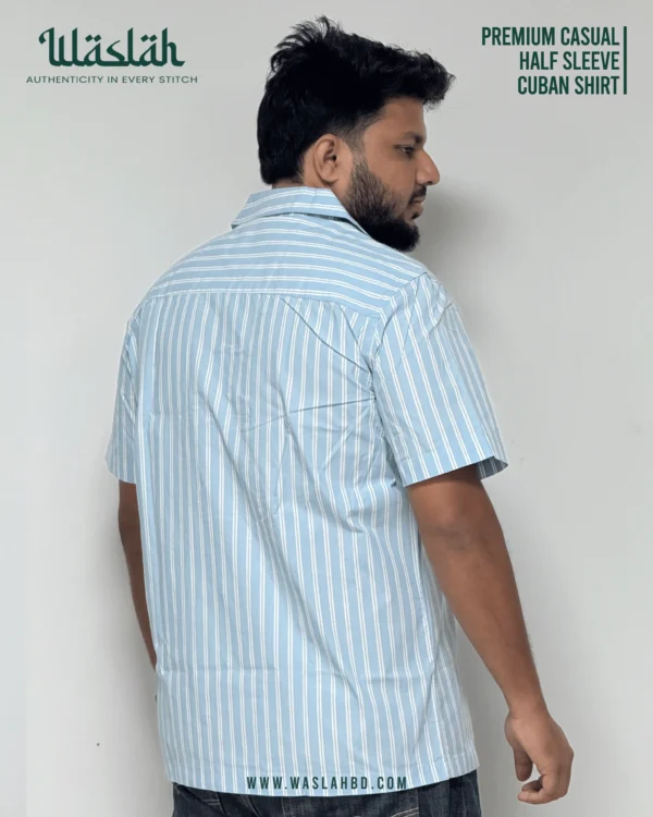 Sky Blue Stripe Premium Casual Half Sleeve Cuban Shirt - Image 4