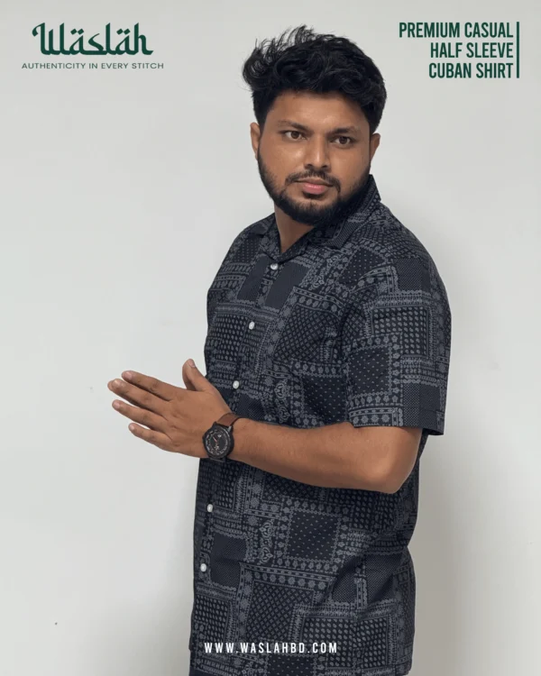 Black Premium Casual Half Sleeve Cuban Shirt - Image 2