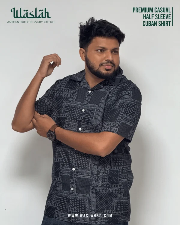Black Premium Casual Half Sleeve Cuban Shirt - Image 3