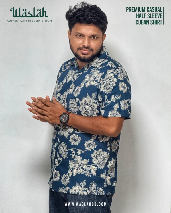 Navy Blue Premium Casual Half Sleeve Cuban Shirt - Image 3