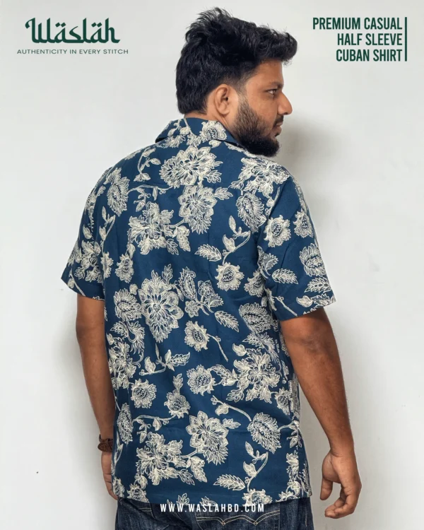 Navy Blue Premium Casual Half Sleeve Cuban Shirt - Image 2