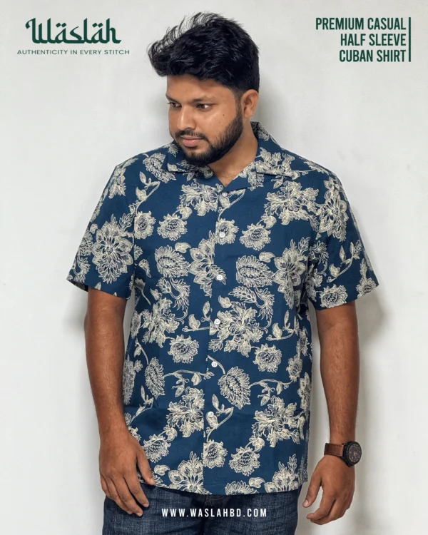 Navy Blue Premium Casual Half Sleeve Cuban Shirt