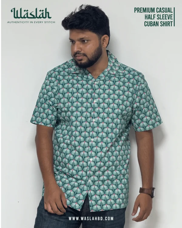 Green AOP Premium Casual Half Sleeve Cuban Shirt - Image 4