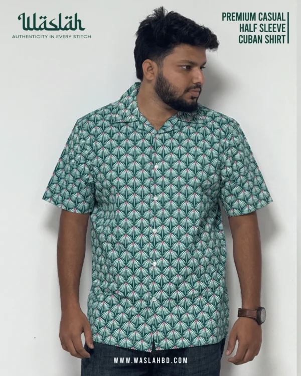 Green AOP Premium Casual Half Sleeve Cuban Shirt - Image 3